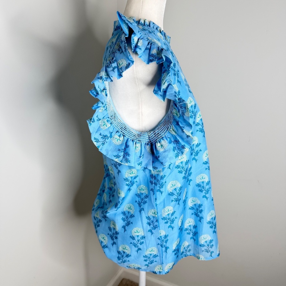 J. Marie Blue Floral Ruffle Sleeve Blouse Top M - Picture 2 of 5